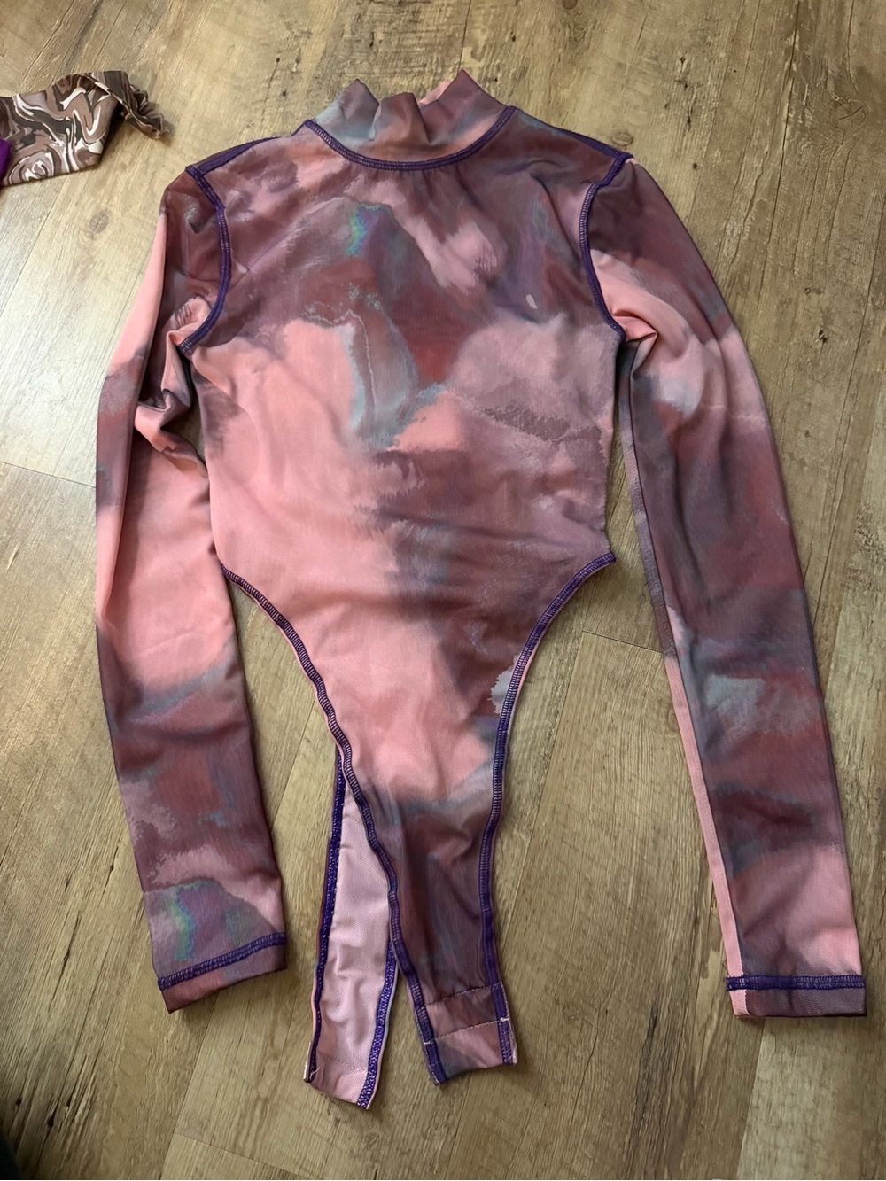 Oh Polly Pink Marble-Print Long Sleeve Bodysuit